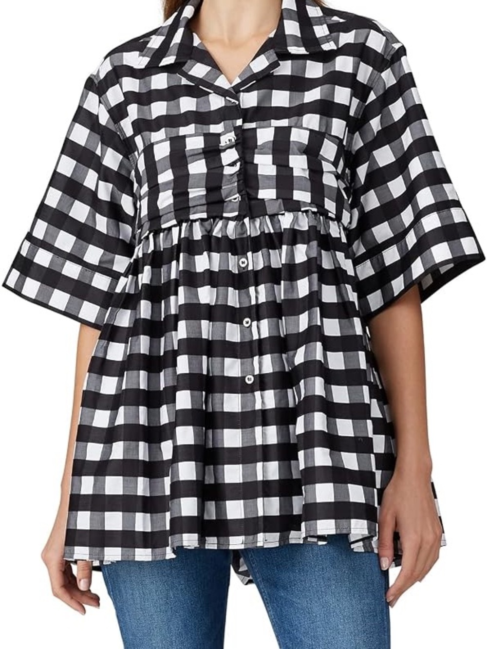 Marques’ Almeida Gingham Cotton Peplum Button-Front Women's Top